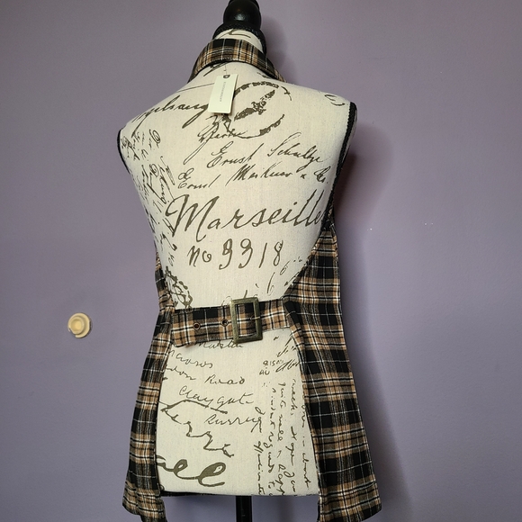 Anthropologie Pilcro Black and Tan Plaid Halter Backless Blouse - Picture 7 of 14